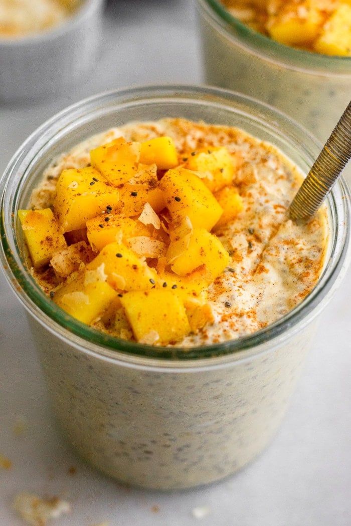 Creamy Cinnamon Mango Overnight Oats Recipe - Eat the Gains