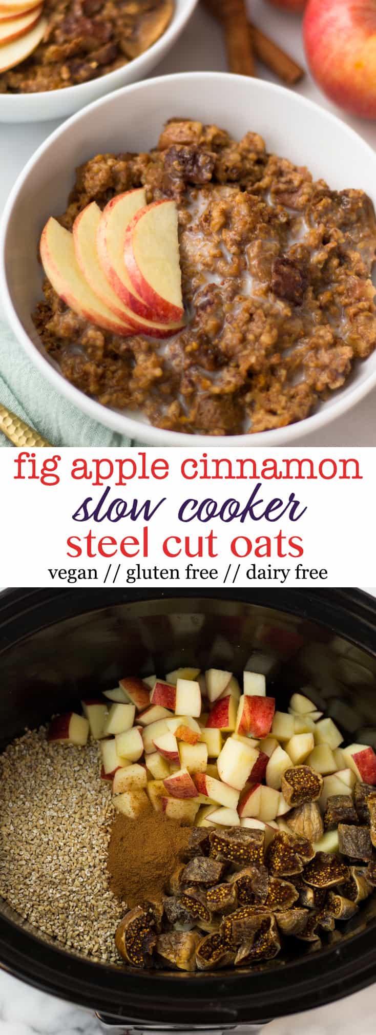 Vegan Slow Cooker Apple Pie Steel Cut Oats - The Full Helping