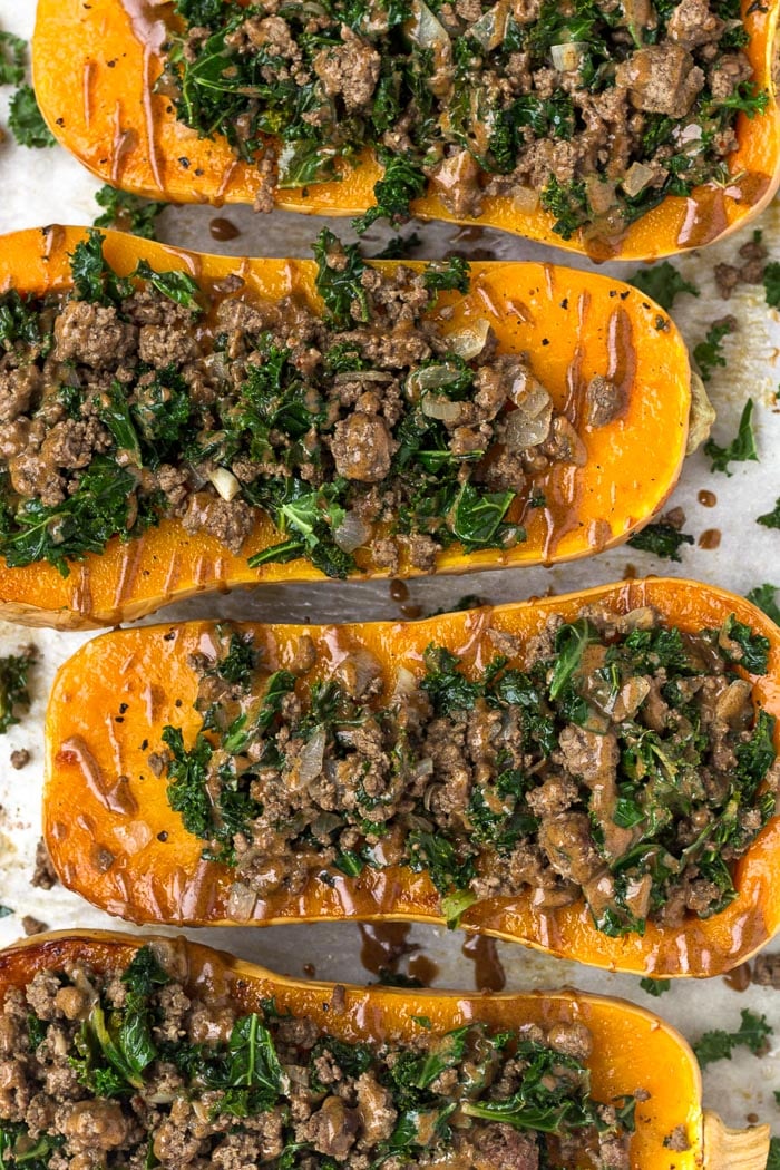 Stuffed Butternut Squash With Beef Kale Paleo Whole Eat The Gains