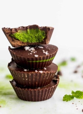 A stack of 4 Collagen Mint Matcha Coconut Butter Cups