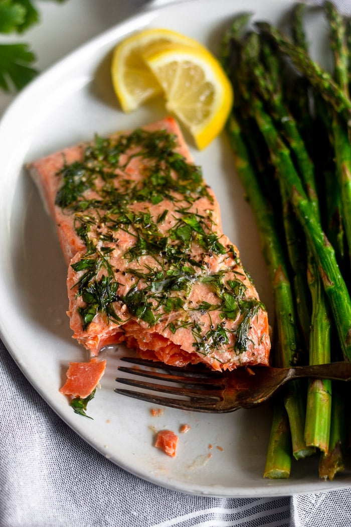 One Pan Air Fryer Salmon & Asparagus - Eat the Gains