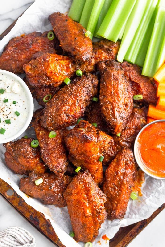 Air Fryer Chicken Wings with Honey Buffalo Sauce