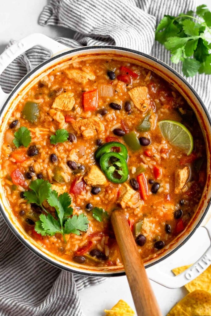 Chicken Fajita Soup with Rice (One Pot) - Eat the Gains