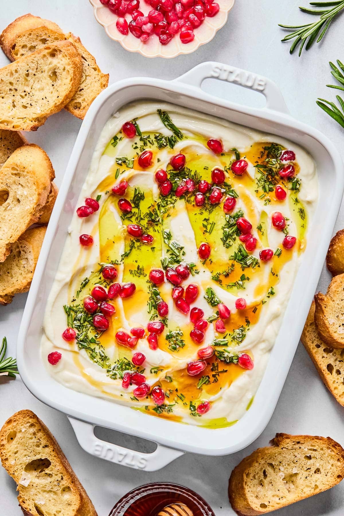 Whipped Ricotta Display Whipped Ricotta Dip with Honey, Rosemary, & Pomegranates - Eat the Gains